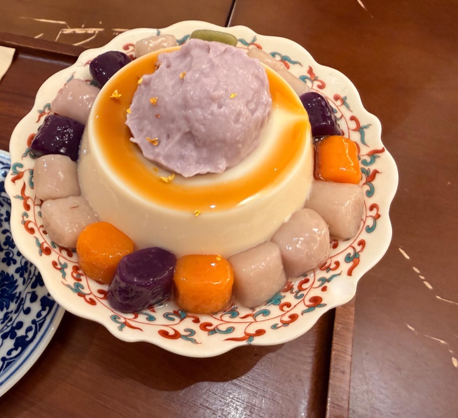 Douhua (Silken Tofu Pudding) with Taro Paste and Taro/Sweet Potato Mochi