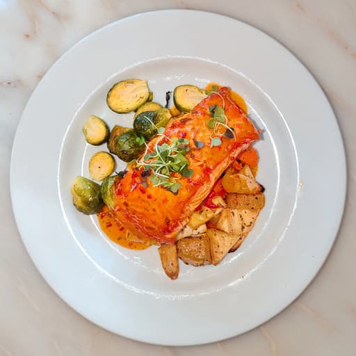 Seared Salmon with Glazed Root Vegetables and Brussels Sprouts